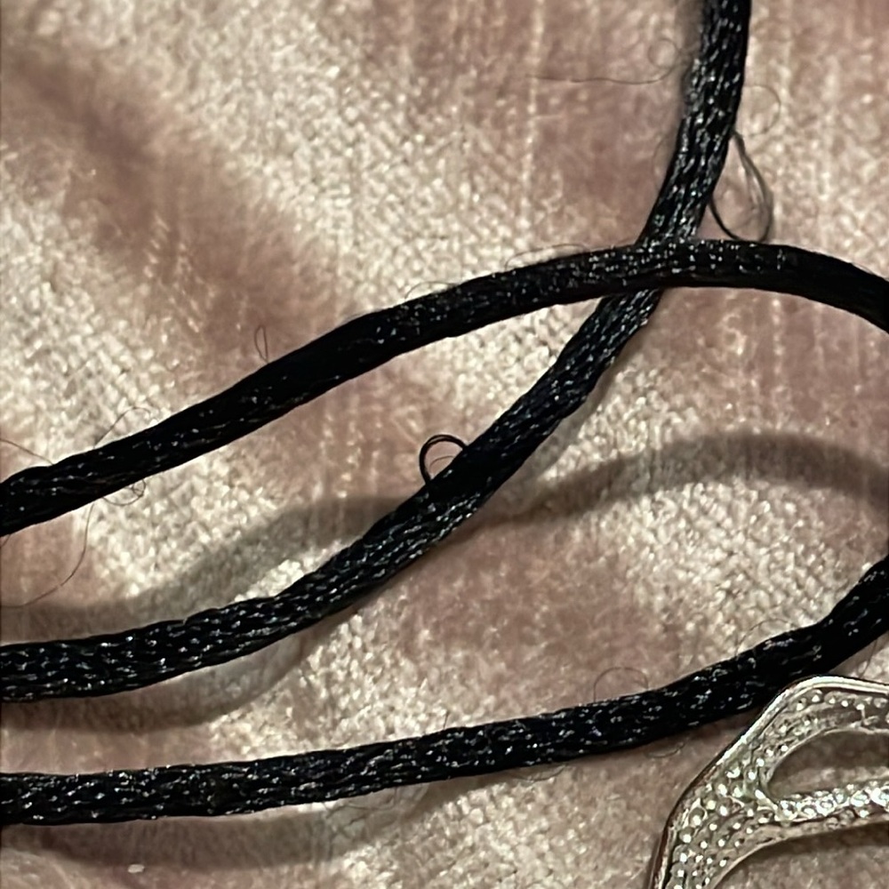 Black Silk Cord Rose Pendant Necklace 14-16” - Picture 5 of 6
